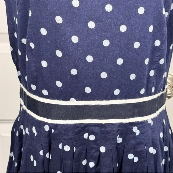 Talbots Navy White Polka Dot Fit Flare Work Dress Cotton Lined Size 14 Classic - Picture 2 of 9